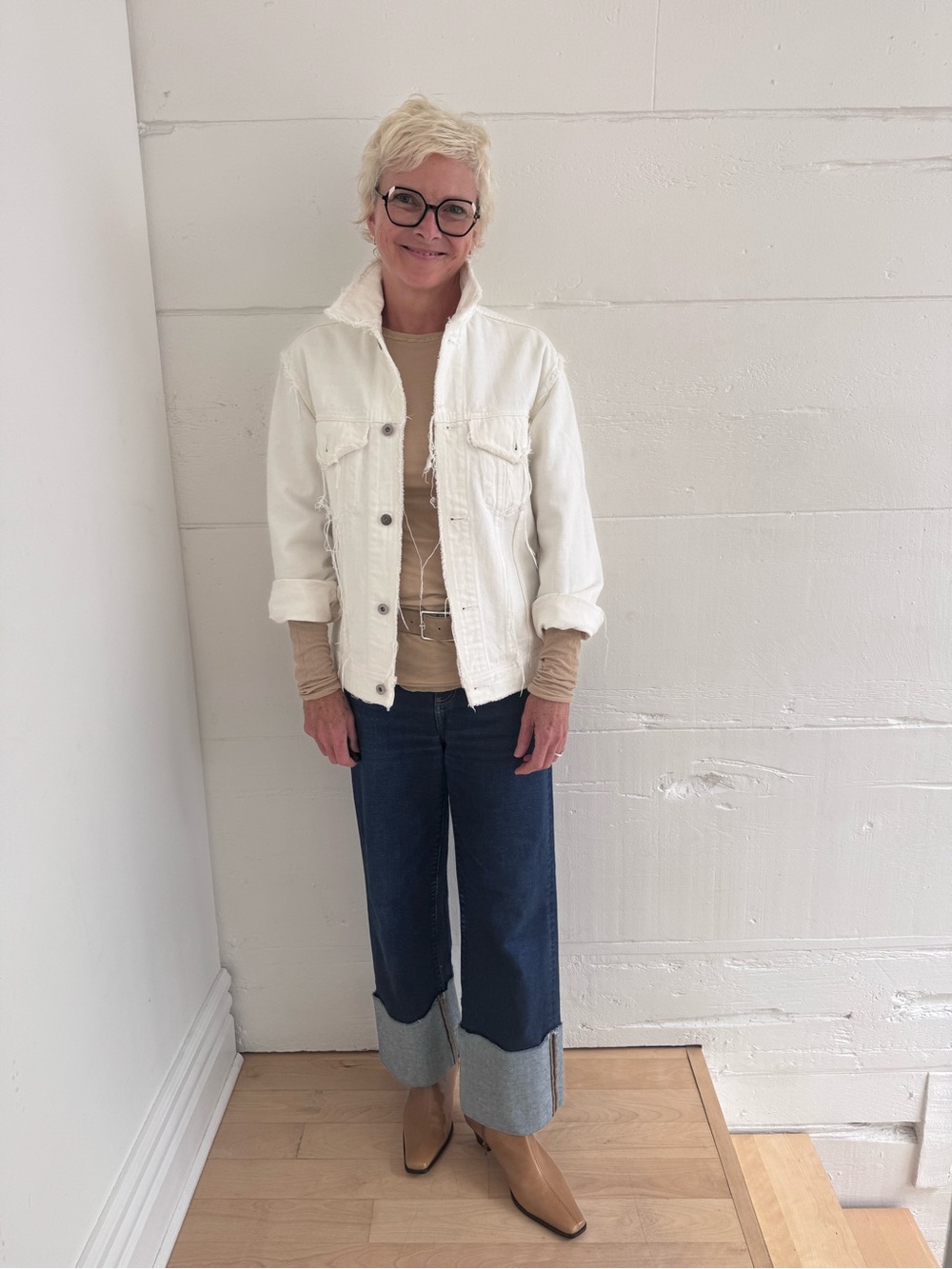 Japanese white distressed denim jacket made in Japan. Great quality. Size S-M